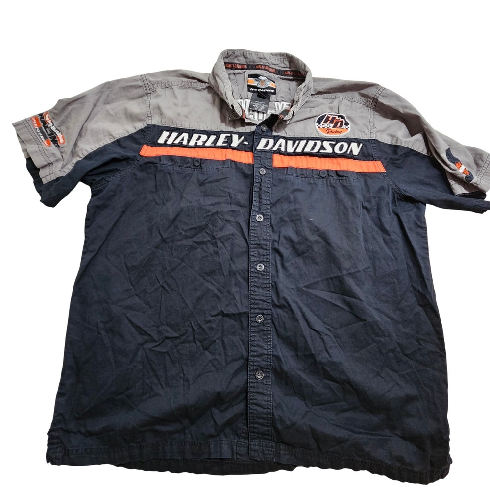 Harley-Davidson Racing‎ Shirt XL Black Grey Orange Embroidered Biker 99084-12VM